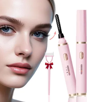 Heated Eyelash Curlers, Rechargeable Heated Lash Curlers for Women, Electric Eyelash Curler with Comb for Makeup Natural Curling with 3 Temp Settings 10s Fast Heating 24H Long Lasting, Pink
