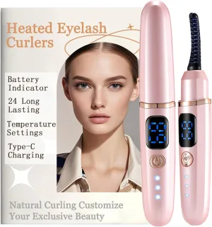 Heated Eyelash Curlers with Battery Indicator, Electric Eyelash Curler 3 Temperature Modes LED Display USB Rechargeable Makeup Tools, Heated Lash Curler Ideal Gift for Women (Pink)