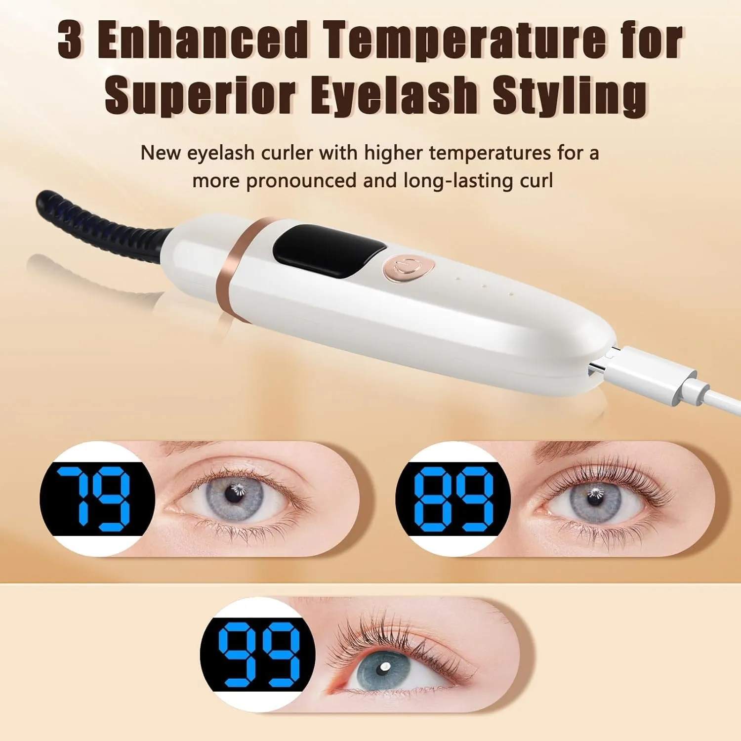 Heated Eyelash Curlers with Battery Indicator, Electric Eyelash Curler 3 Temperature Modes LED Display USB Rechargeable Makeup Tools, Heated Lash Curler Ideal Gift for Women (Pink)
