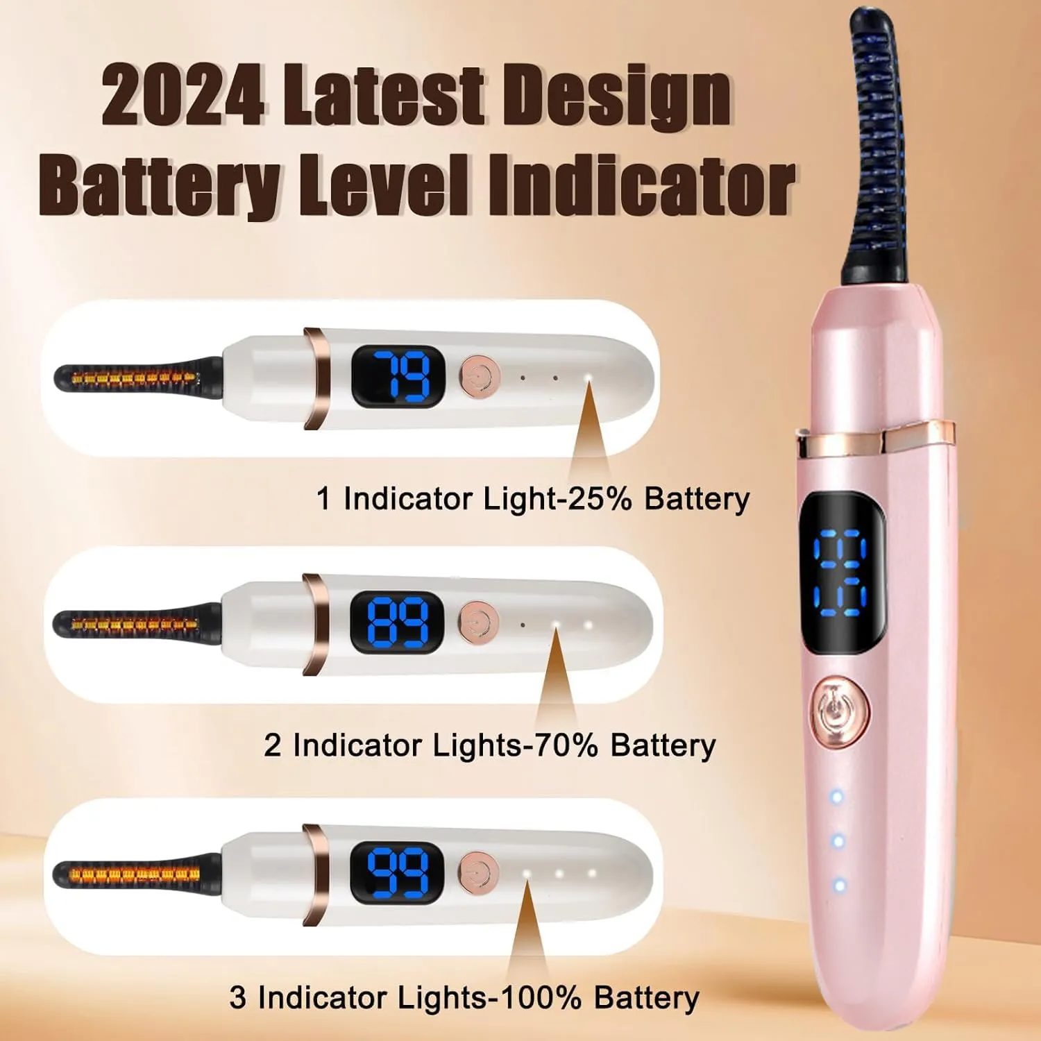 Heated Eyelash Curlers with Battery Indicator, Electric Eyelash Curler 3 Temperature Modes LED Display USB Rechargeable Makeup Tools, Heated Lash Curler Ideal Gift for Women (Pink)