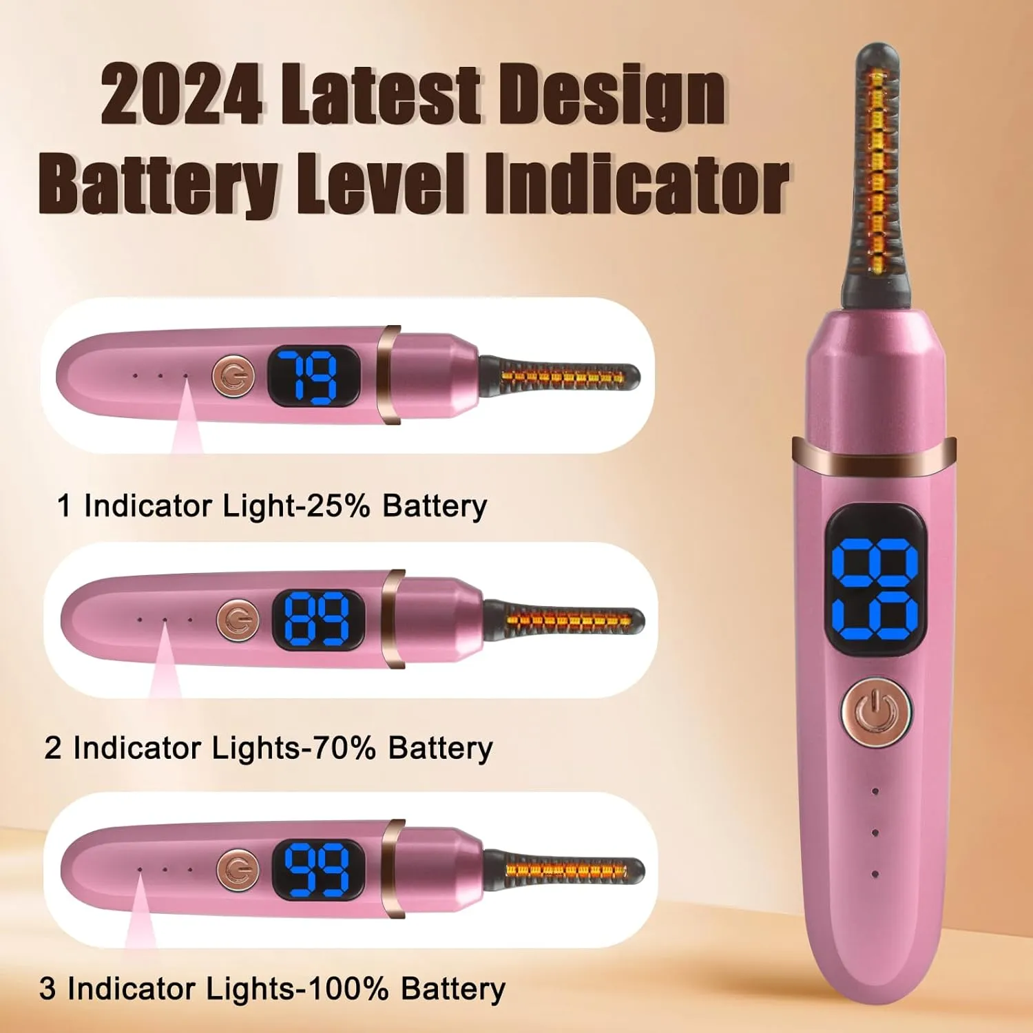 Heated Eyelash Curlers with Battery Indicator, Electric Eyelash Curler 3 Temperature Modes LED Display USB Rechargeable Makeup Tools, Heated Lash Curler Ideal Gift for Women (Purple)