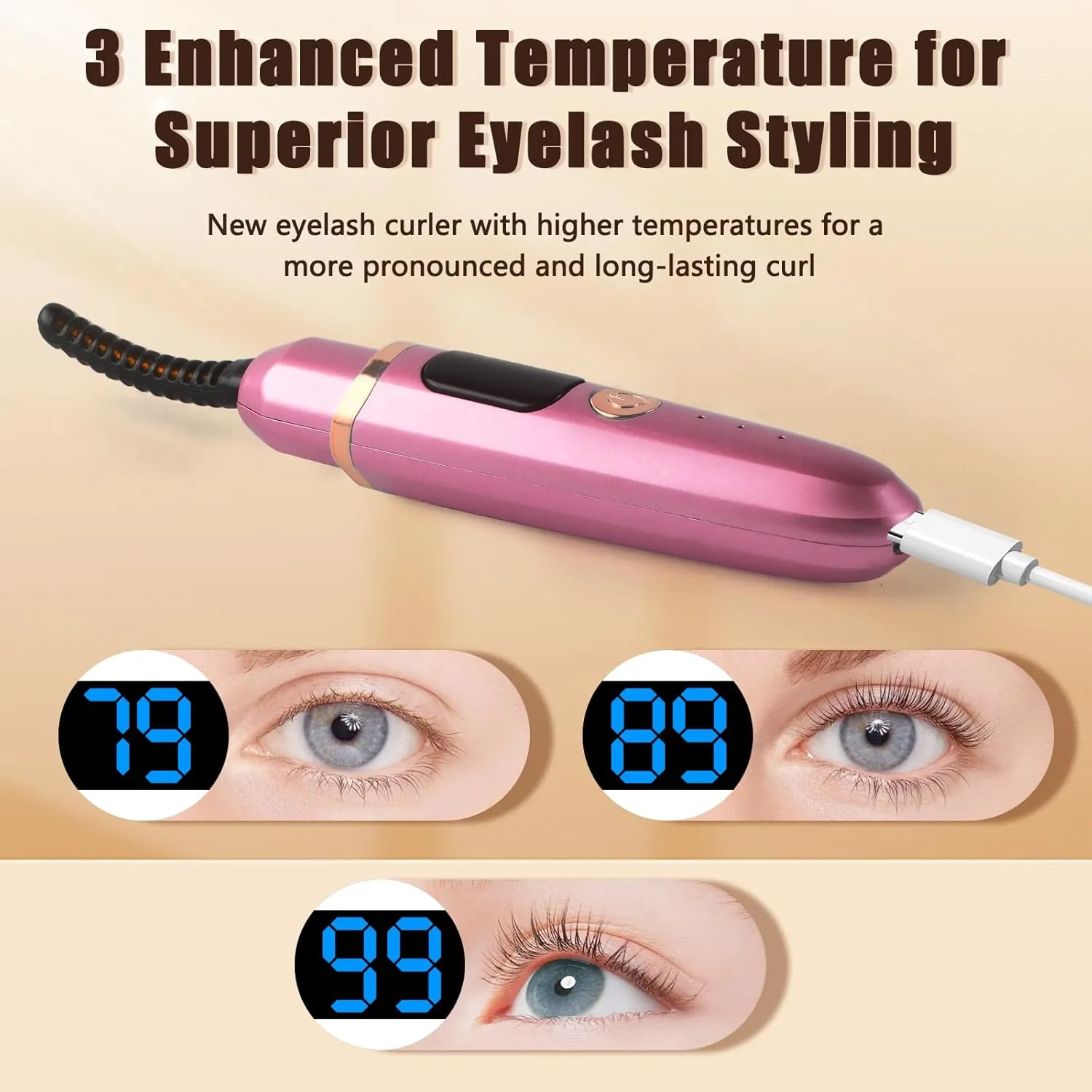 Heated Eyelash Curlers with Battery Indicator, Electric Eyelash Curler 3 Temperature Modes LED Display USB Rechargeable Makeup Tools, Heated Lash Curler Ideal Gift for Women (Purple)