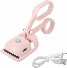 Heated Eyelash Curler 3 Gear Temp Control Electric Mini Lash Curler Rechargeable USB Portable with Eyelash Comb Black (Pink)