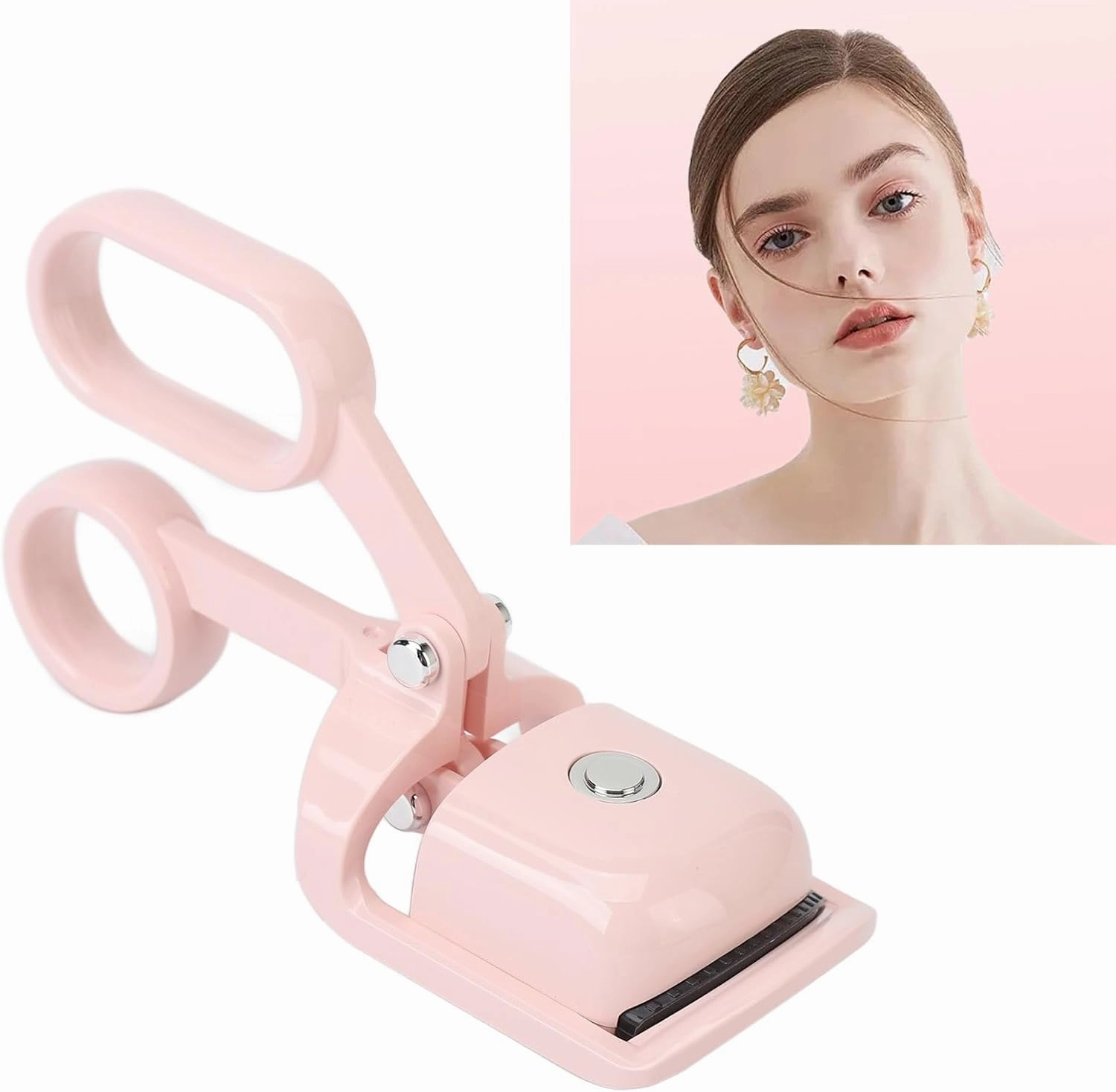Heated Eyelash Curler 3 Gear Temp Control Electric Mini Lash Curler Rechargeable USB Portable with Eyelash Comb Black (Pink)