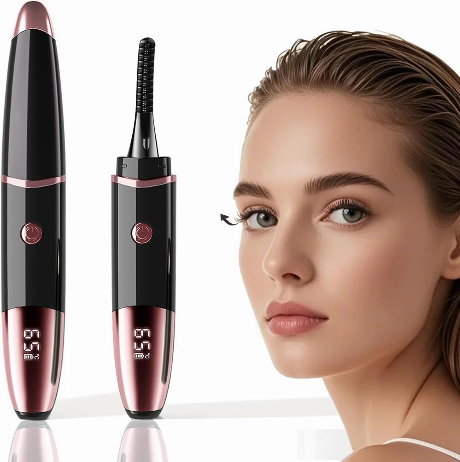 Heated Eyelash Curler, 4 Temperature Settings, 24-Hour Curl Effect, Rose Gold and Black, Eyslash Curler with LED Display
