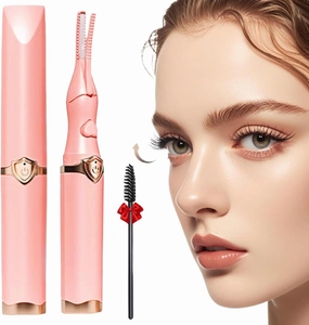 Heated Eyelash Curler - Fast Heat up in 8s - 3 Heat Modes with USB Rechargeable Electric Eyelash Curler - Natural Curling 24 Hours Long Lasting, Light Pink