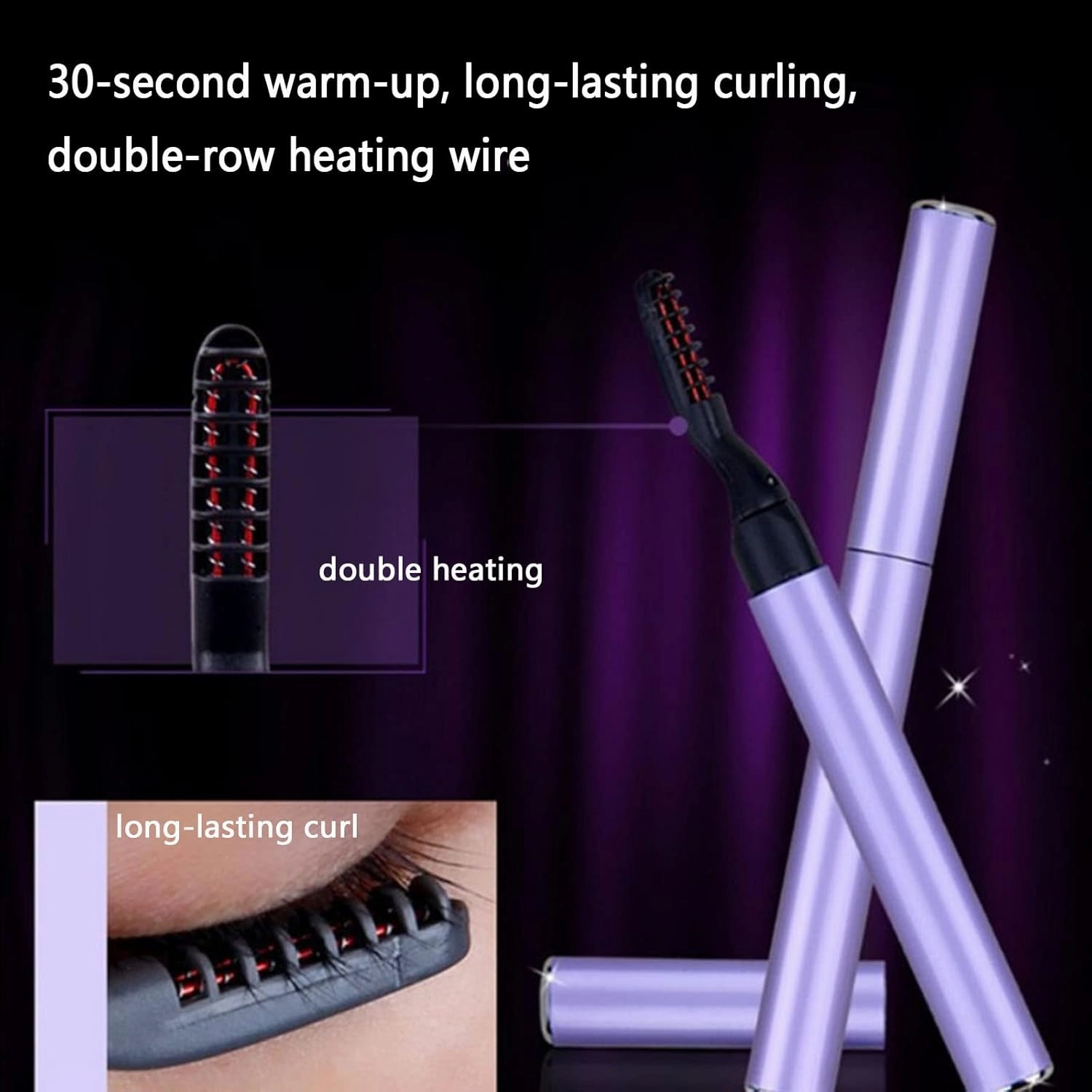 Heated Eyelash Curler Brush Electric Lash Curler Curlers Heat with Comb Built in for Women Double Row Heating Wire Mini Portable (19.5X8.5CM,Blue)