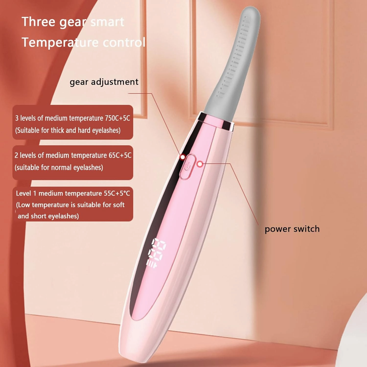 Heated Eyelash Curler Brush Electric Lash Curler Curlers Heat with Comb Built in Silicone Heating Pads for Women Mini USB Rechargeable (15X1.1X4.5cm,Rink)