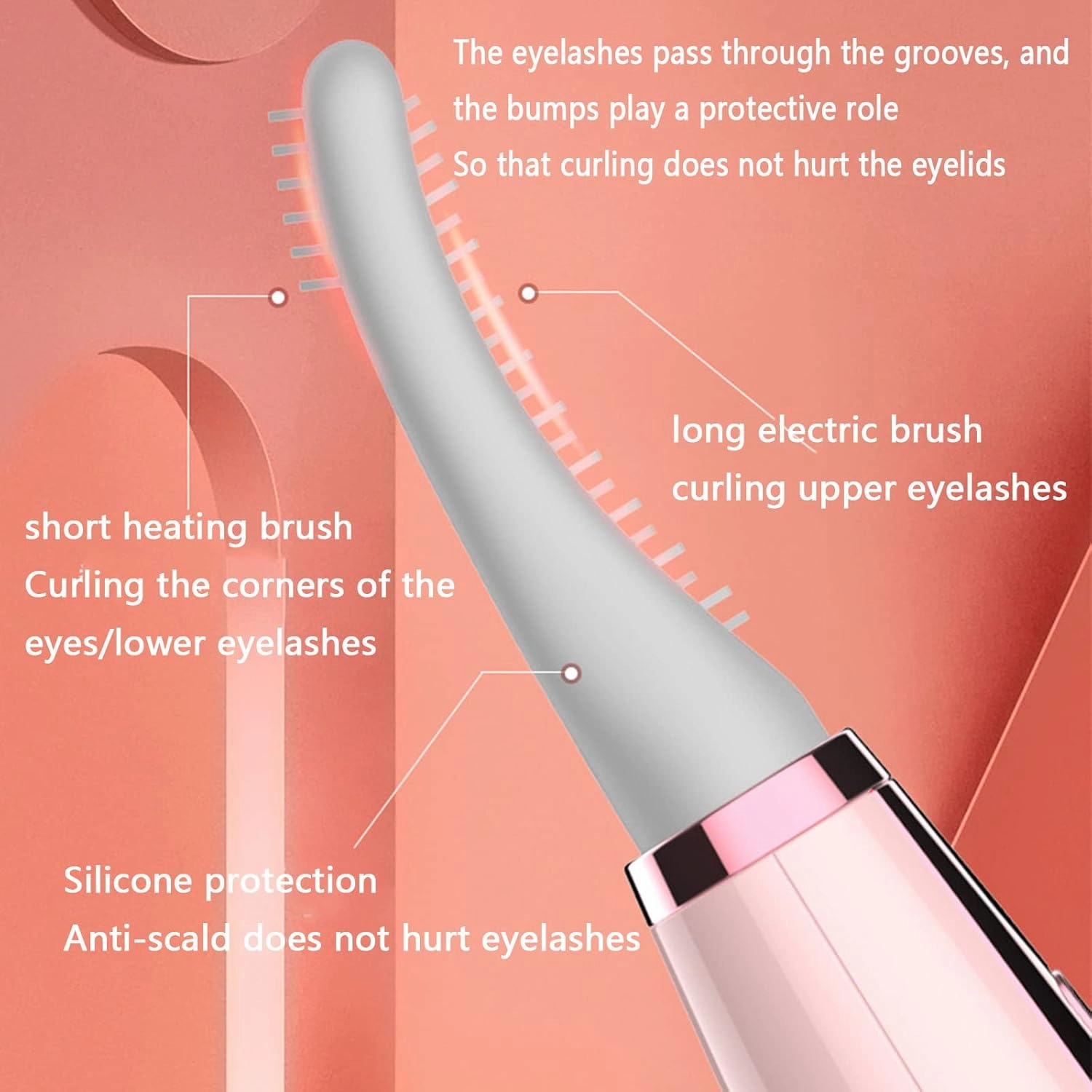 Heated Eyelash Curler Brush Electric Lash Curler Curlers Heat with Comb Built in Silicone Heating Pads for Women Mini USB Rechargeable (15X1.1X4.5cm,Rink)