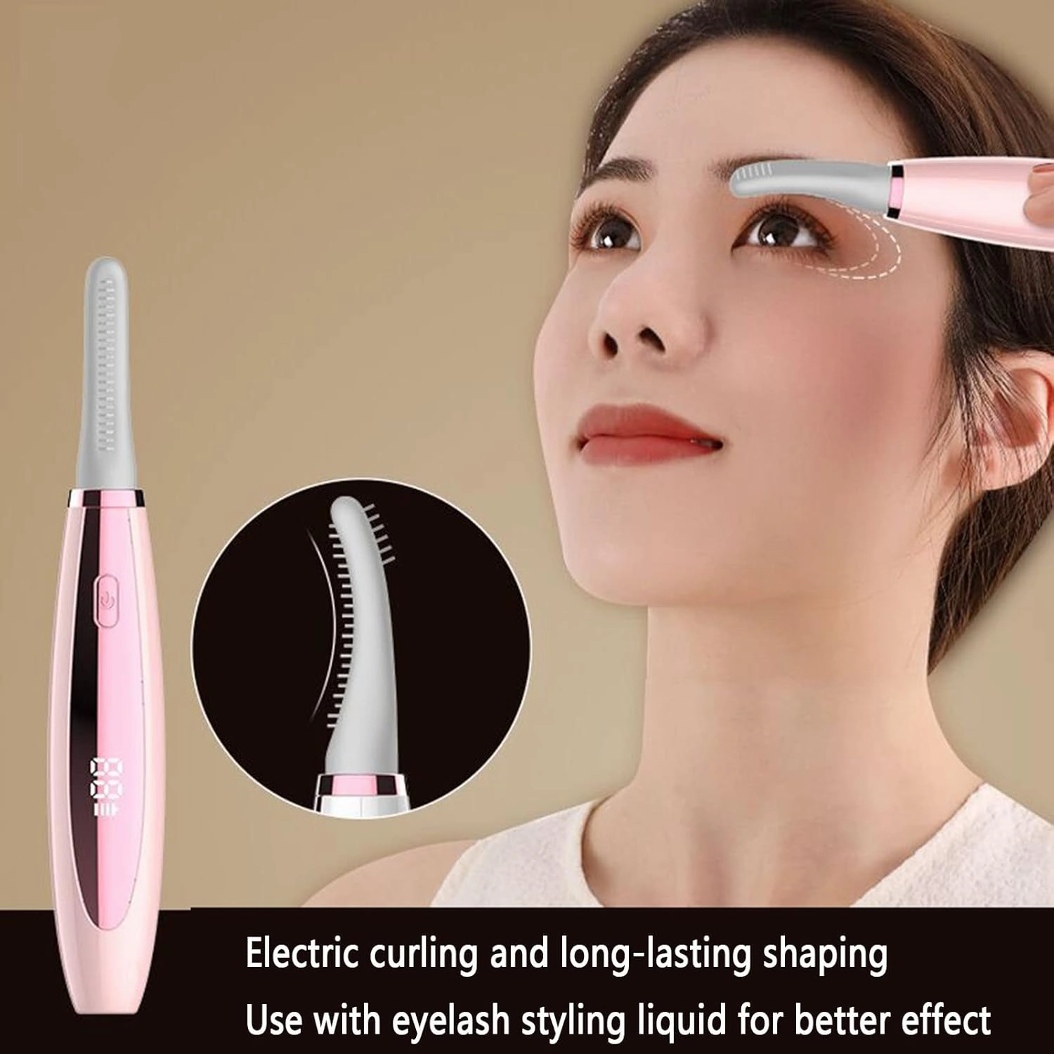 Heated Eyelash Curler Brush Electric Lash Curler Curlers Heat with Comb Built in Silicone Heating Pads for Women Mini USB Rechargeable (15X1.1X4.5cm,Rink)