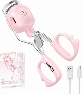 Heated Eyelash Curler, EC-2 Metal Heated Eyelash Curler Classic Clamp Style with 4 Temp Settings & No Pulling and Last Long and Non-Slip Finger Grips Easy to Use for Natural Lifted Lashes, Pink
