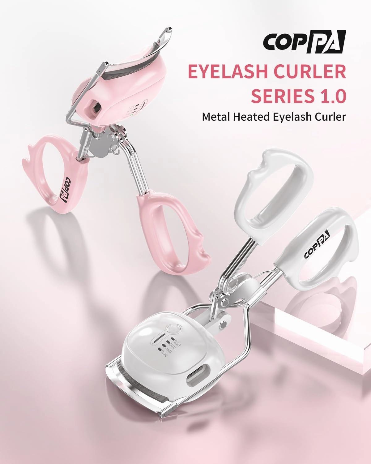 Heated Eyelash Curler, EC-2 Metal Heated Eyelash Curler Classic Clamp Style with 4 Temp Settings & No Pulling and Last Long and Non-Slip Finger Grips Easy to Use for Natural Lifted Lashes, White
