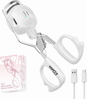 Heated Eyelash Curler, EC-2 Metal Heated Eyelash Curler Classic Clamp Style with 4 Temp Settings & No Pulling and Last Long and Non-Slip Finger Grips Easy to Use for Natural Lifted Lashes, White