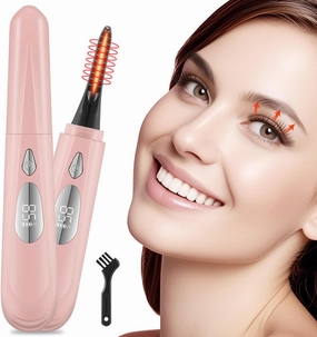 Heated Eyelash Curler, Electric Eyelash Curler for Fast Heat up Within 10s - 24 Hours Long Lasting, 2 Temp Settings Makeup Tools Safe & Portable Lash Curler with USB Charging (Pink)