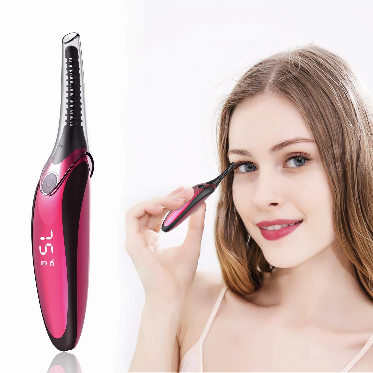 Heated Eyelash Curler, Electric Eyelash Curler, Mini USB Rechargeable LCD Display Quick Heating with 4 Temperature Gears, Long Lasting Safe and Natural【2020 NEWEST】YOMOCHI