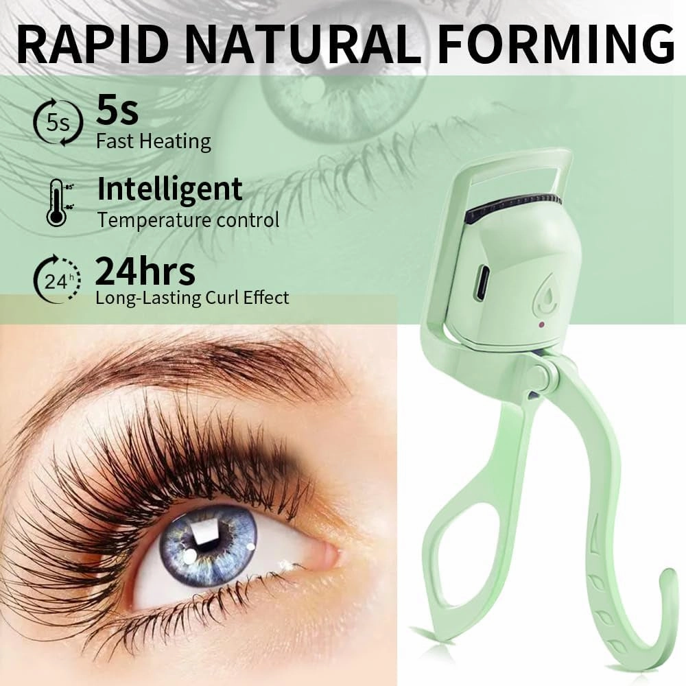 Heated Eyelash Curler, Fast Heat up within 5S, 24 Hours Long Lasting, Rechargeable Electric Eyelash Curler, Temperature Control, Safe Anti-Burn Lash Curler, Quick Natural Curling Eye Lashes