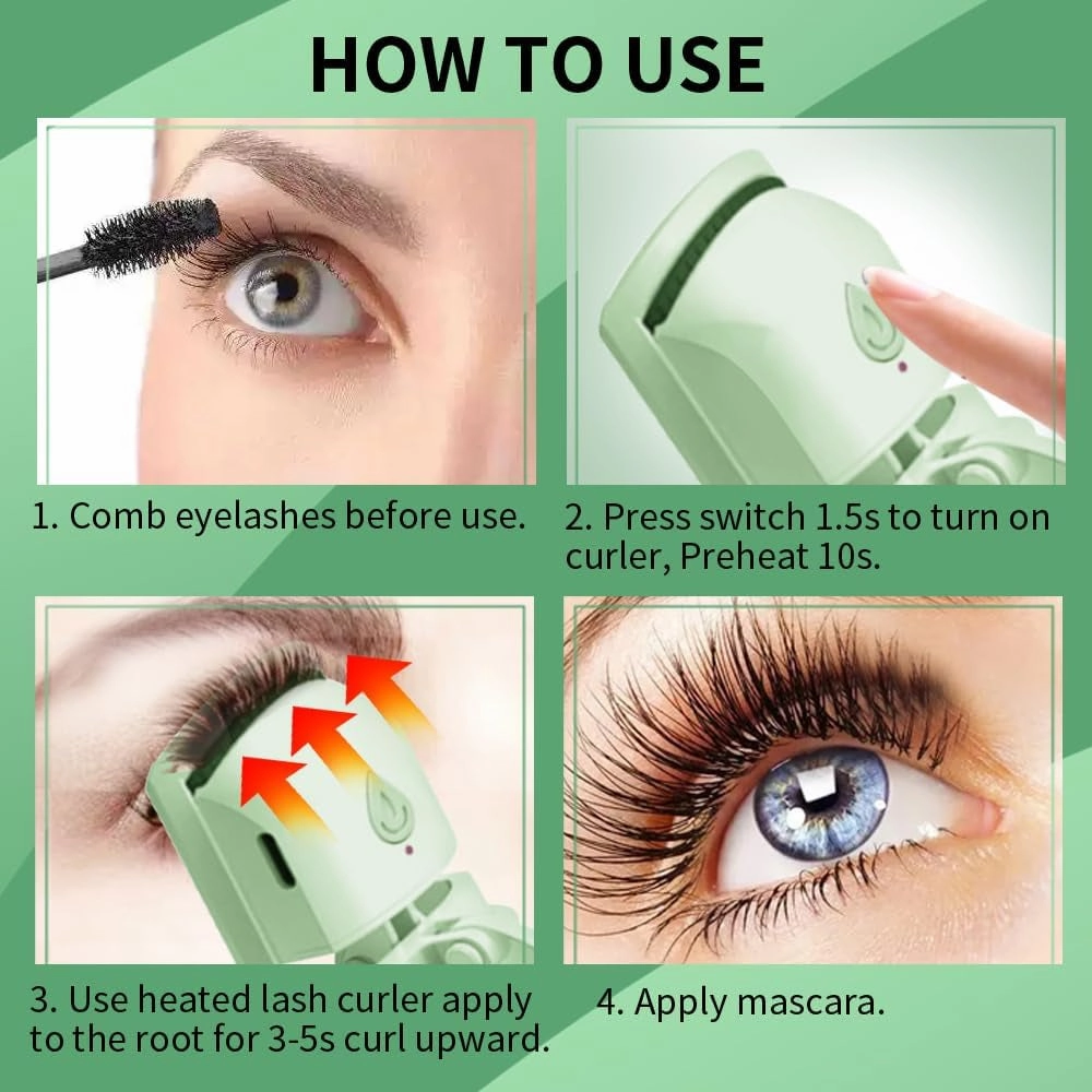 Heated Eyelash Curler, Fast Heat up within 5S, 24 Hours Long Lasting, Rechargeable Electric Eyelash Curler, Temperature Control, Safe Anti-Burn Lash Curler, Quick Natural Curling Eye Lashes