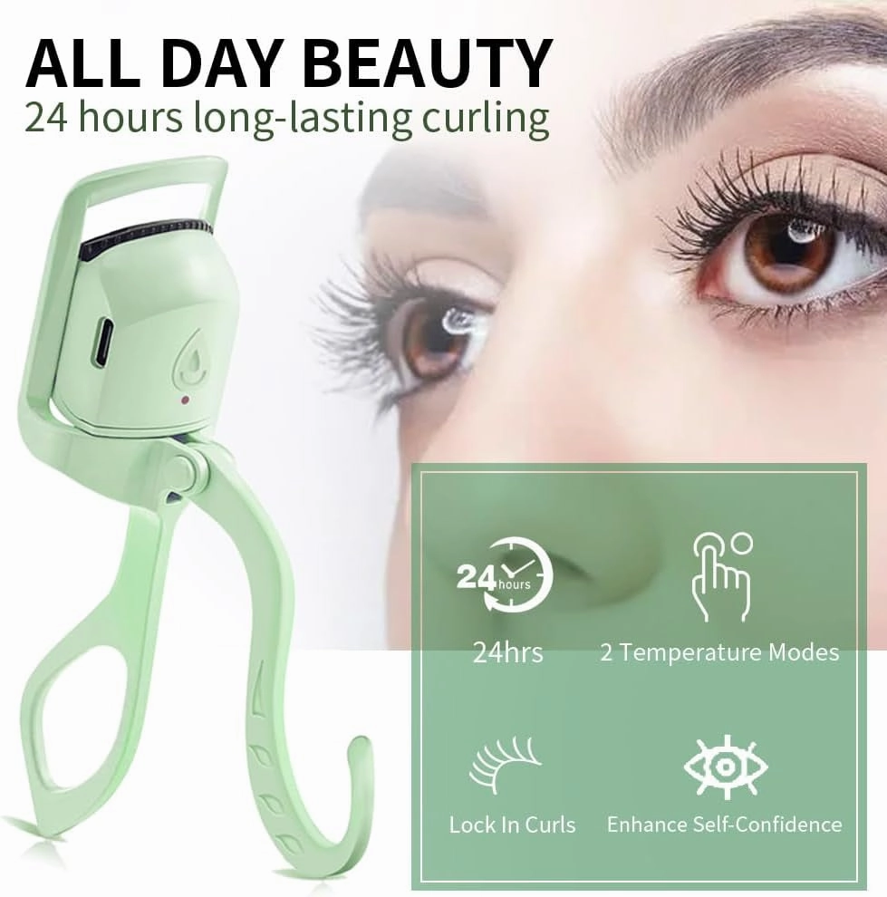 Heated Eyelash Curler, Fast Heat up within 5S, 24 Hours Long Lasting, Rechargeable Electric Eyelash Curler, Temperature Control, Safe Anti-Burn Lash Curler, Quick Natural Curling Eye Lashes