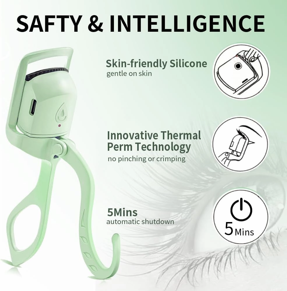 Heated Eyelash Curler, Fast Heat up within 5S, 24 Hours Long Lasting, Rechargeable Electric Eyelash Curler, Temperature Control, Safe Anti-Burn Lash Curler, Quick Natural Curling Eye Lashes