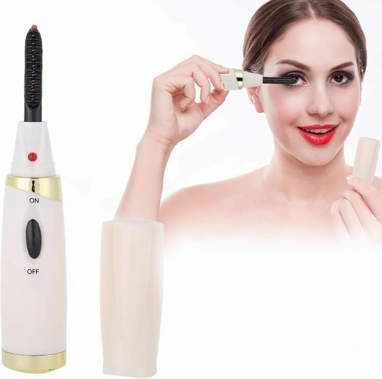 Heated Eyelash Curler, Mini Electric Eyelash Curler Eyelashes Curling Applicator Portable Electric Makeup Eye Lashes Brush Heated Lash Curler(#2)