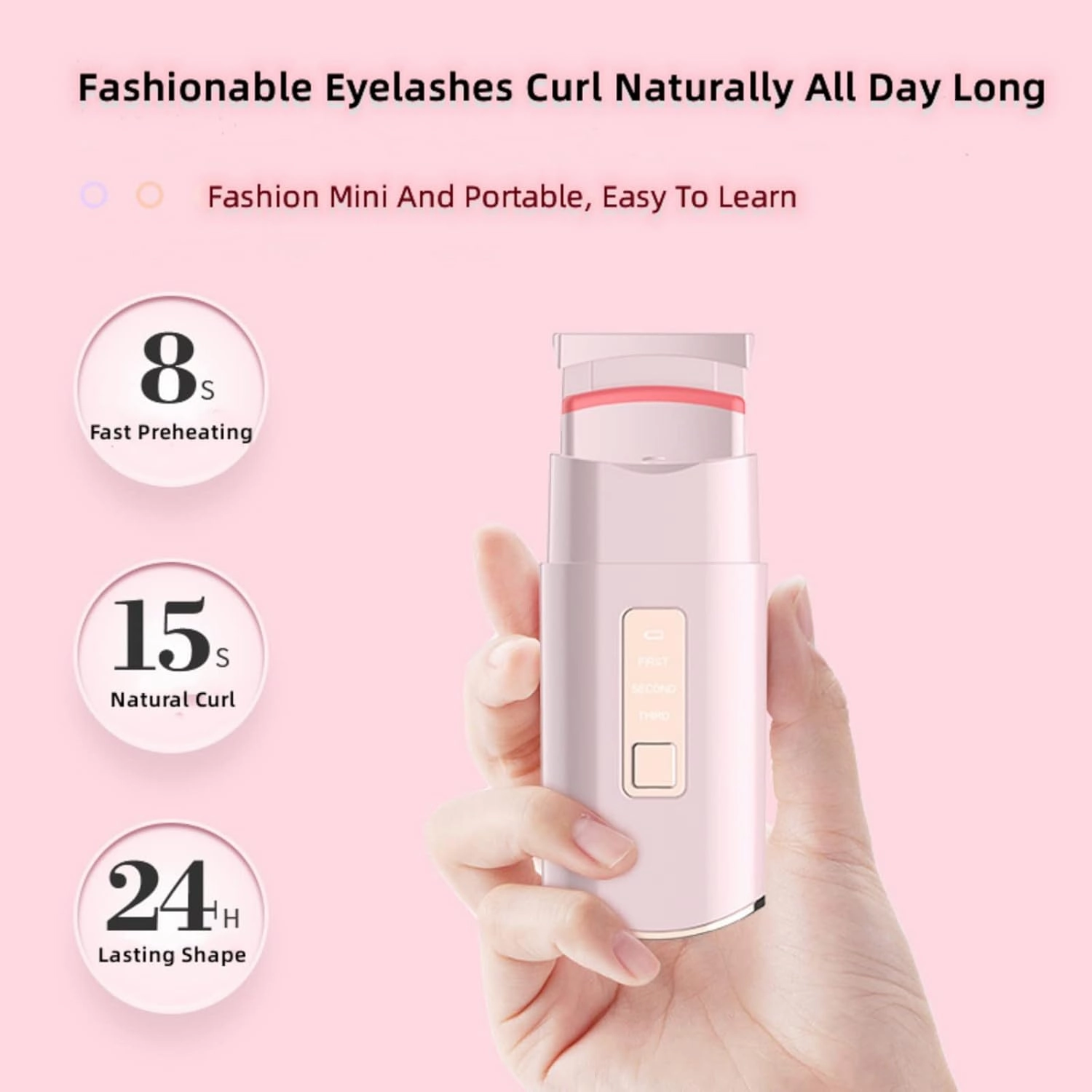 Heated Eyelash Curlers, Electric Eyelash Curler,Home Use and Travel Friendly, Safe and Effective Eyelash Curler, 3 Levels of Heating, Natural Fast and Long-Lasting curl (Sakura Pink)
