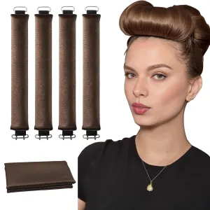 Heatless Curls Overnight, 5 Pcs Heatless Hair Curlers to Sleep in Hair Rollers for Women No Heat Flexi Overnight Blowout Rods Soft Curling Rods for Long Short Hair Styling Tools - Brown