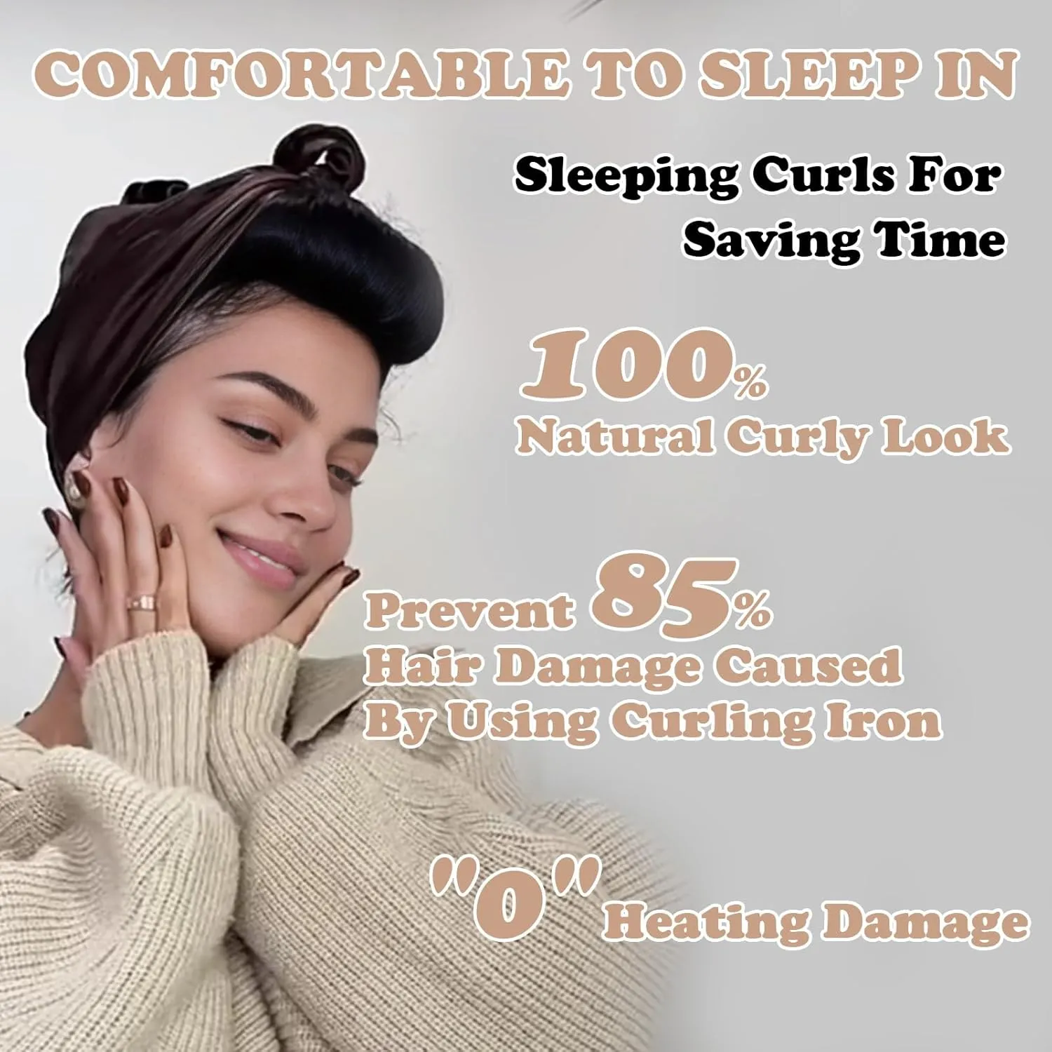 Heatless Curls Overnight, 5 Pcs Heatless Hair Curlers to Sleep in Hair Rollers for Women No Heat Flexi Overnight Blowout Rods Soft Curling Rods for Long Short Hair Styling Tools - Brown