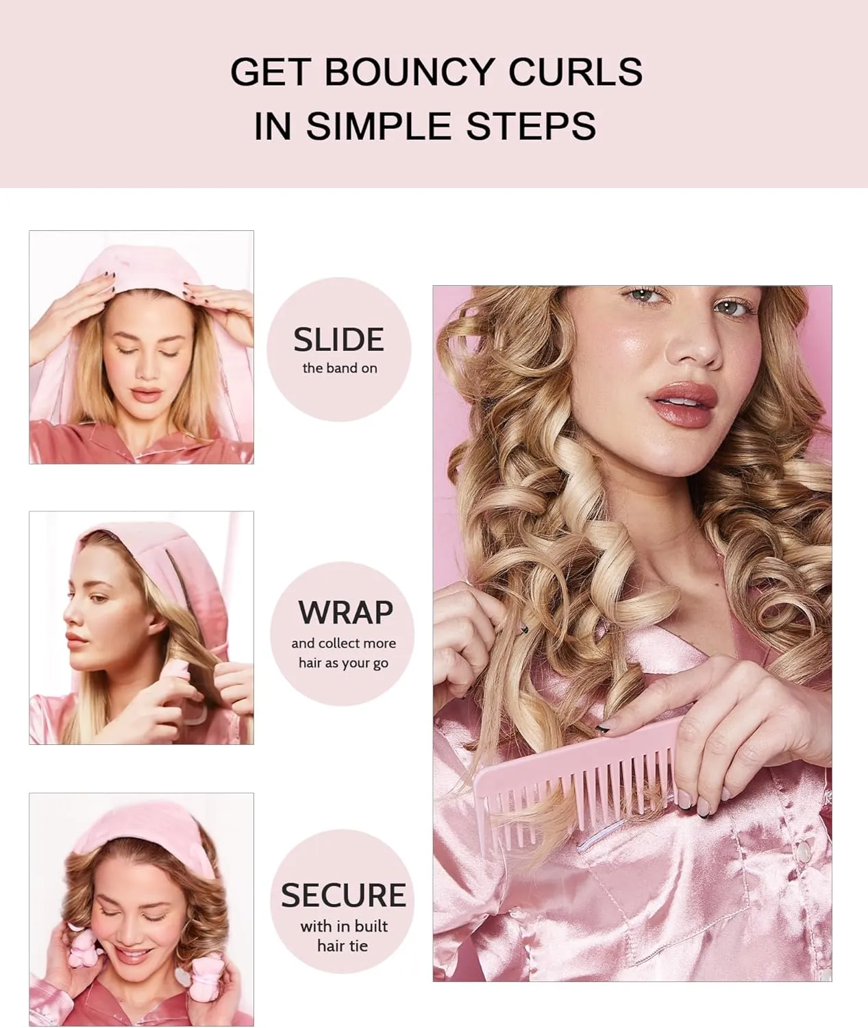 Heatless Hair Curler Curls Overnight Rods No Heat Hair Curlers to Sleep in, Soft Heatless Curling Ribbon Set with Clip Hair Rollers for Blowout Look Long Short Hair, Black