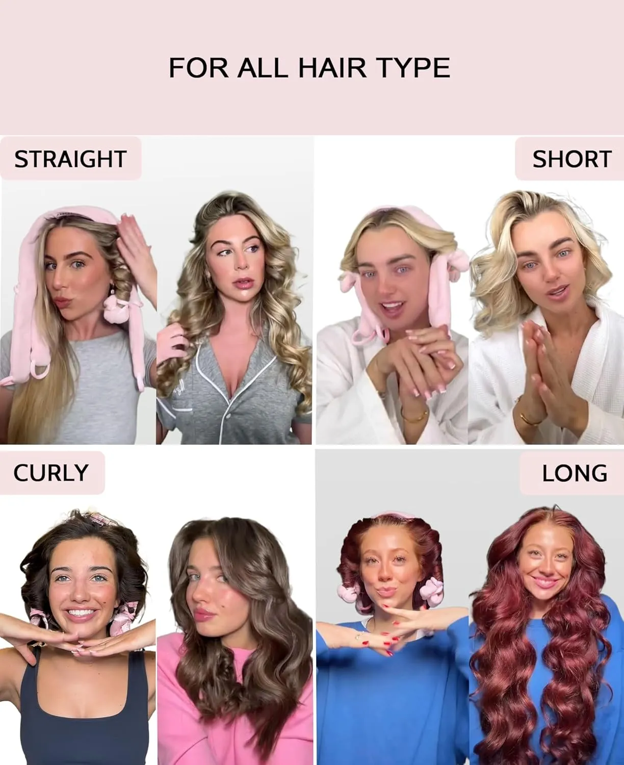 Heatless Hair Curler Curls Overnight Rods No Heat Hair Curlers to Sleep in, Soft Heatless Curling Ribbon Set with Clip Hair Rollers for Blowout Look Long Short Hair, Black