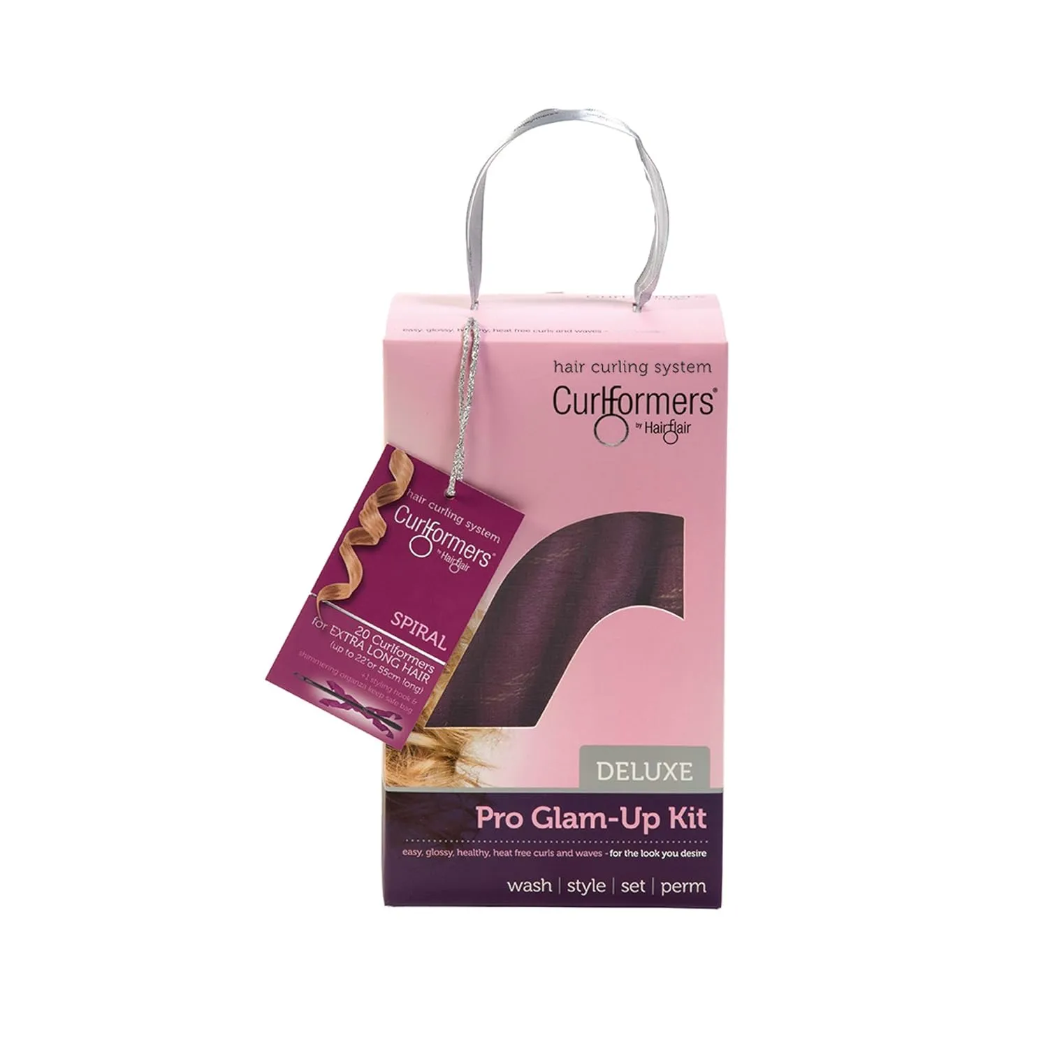 Heatless Hair Curlers Glam Up Kit by Curlformers • Deluxe Range • Spiral Curls Glam Up For Extra Long Hair Up To 22" • 20 No Heat Curlers & 1 Styling Hook • Healthy & Damage Free