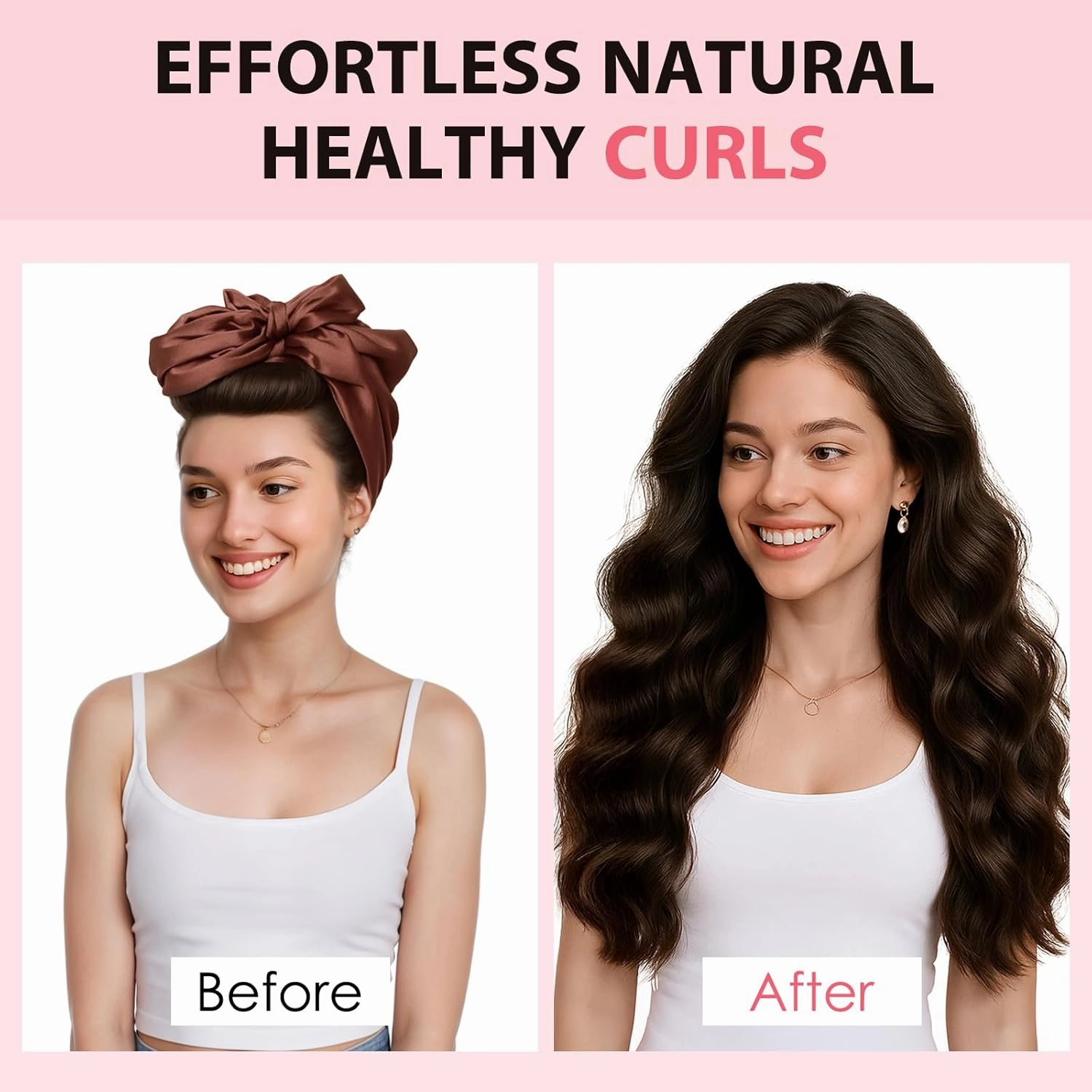 Heatless Curling Set for Long and Short Hair Jumbo Foam Sponge Hair Rollers No Heat Overnight Curls with Silk Scarf Wrap Option Styling Tools in Brown