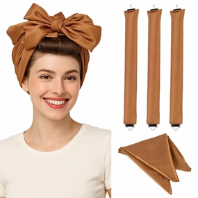 Heatless Curling Set for Long and Short Hair Jumbo Foam Sponge Hair Rollers No Heat Overnight Curls with Silk Scarf Wrap Option Styling Tools in Brown