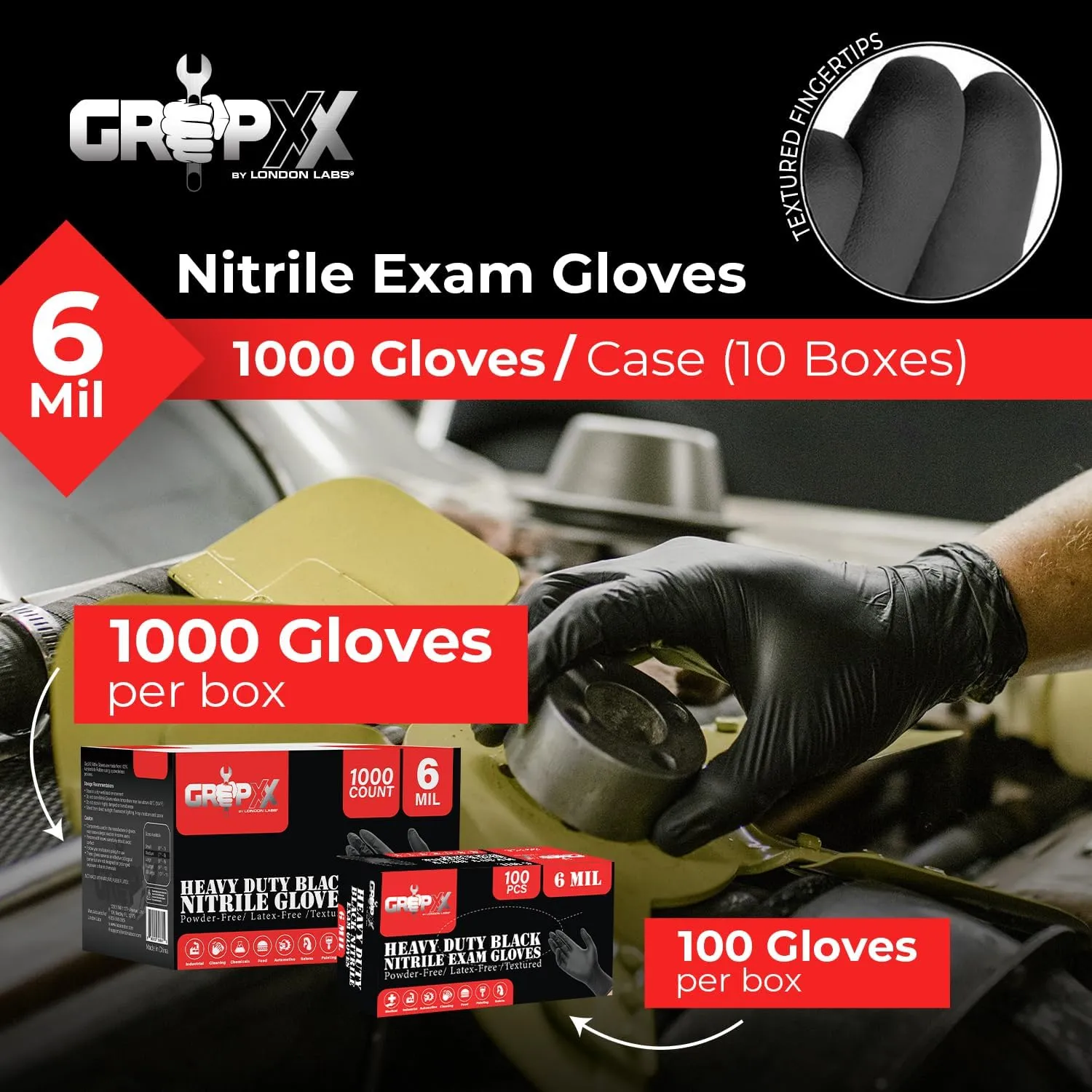 Heavy Duty 6 Mil Black Nitrile Gloves, Disposable Latex&Powder Free, Mechanic, Food Prep, Tattoo(1000 CT)