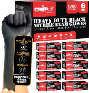 Heavy Duty 6 Mil Black Nitrile Gloves, Disposable Latex&Powder Free, Mechanic, Food Prep, Tattoo(1000 CT)