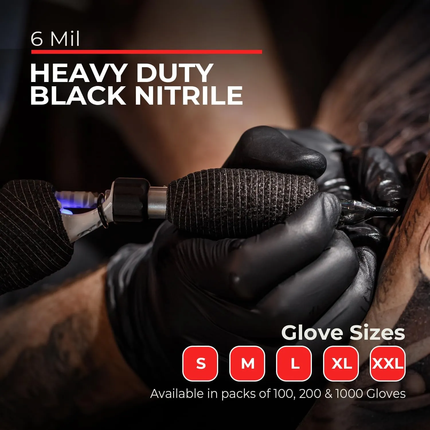 Heavy Duty 6 Mil Black Nitrile Gloves, Disposable Latex&Powder Free, Mechanic, Food Prep, Tattoo(1000 CT)