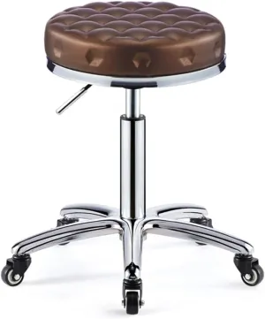 Heavy Duty Adjustable Height Work Shop Stool with Double Bearing Mute Wheels,Load-Bearing 440 Ib PU Leather Rolling Stool Swivel Salon Hairdressing Stool Black,Black (Brown)