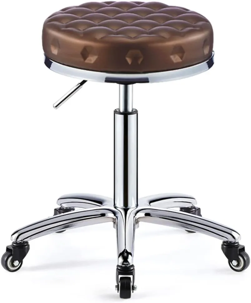 Heavy Duty Adjustable Height Work Shop Stool with Double Bearing Mute Wheels,Load-Bearing 440 Ib PU Leather Rolling Stool Swivel Salon Hairdressing Stool Black,Black (Brown)
