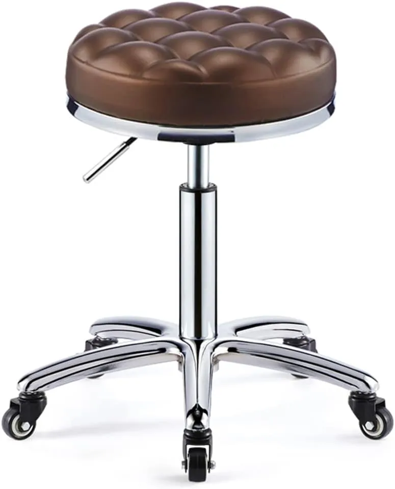 Heavy Duty Adjustable Height Work Shop Stool with Double Bearing Mute Wheels,Load-Bearing 440 Ib PU Leather Rolling Stool Swivel Salon Hairdressing Stool red,Red1 (Brown)