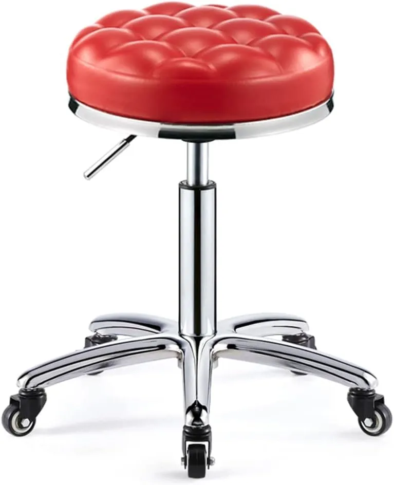 Heavy Duty Adjustable Height Work Shop Stool with Double Bearing Mute Wheels,Load-Bearing 440 Ib PU Leather Rolling Stool Swivel Salon Hairdressing Stool red,Red1 (Red)