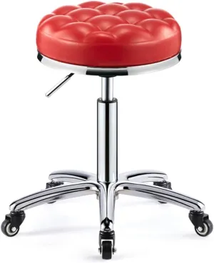 Heavy Duty Adjustable Height Work Shop Stool with Double Bearing Mute Wheels,Load-Bearing 440 Ib PU Leather Rolling Stool Swivel Salon Hairdressing Stool red,Red1 (Red)