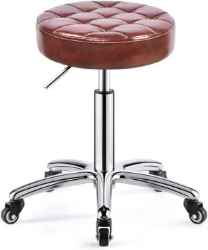 Heavy Duty Adjustable Height Work Shop Stool with Wheels Double Bearing Not Easy to Wrap Hair,Load-Bearing 440 Ib PU Leather Rolling Stool Swivel Salon Stool red,Black (Red)