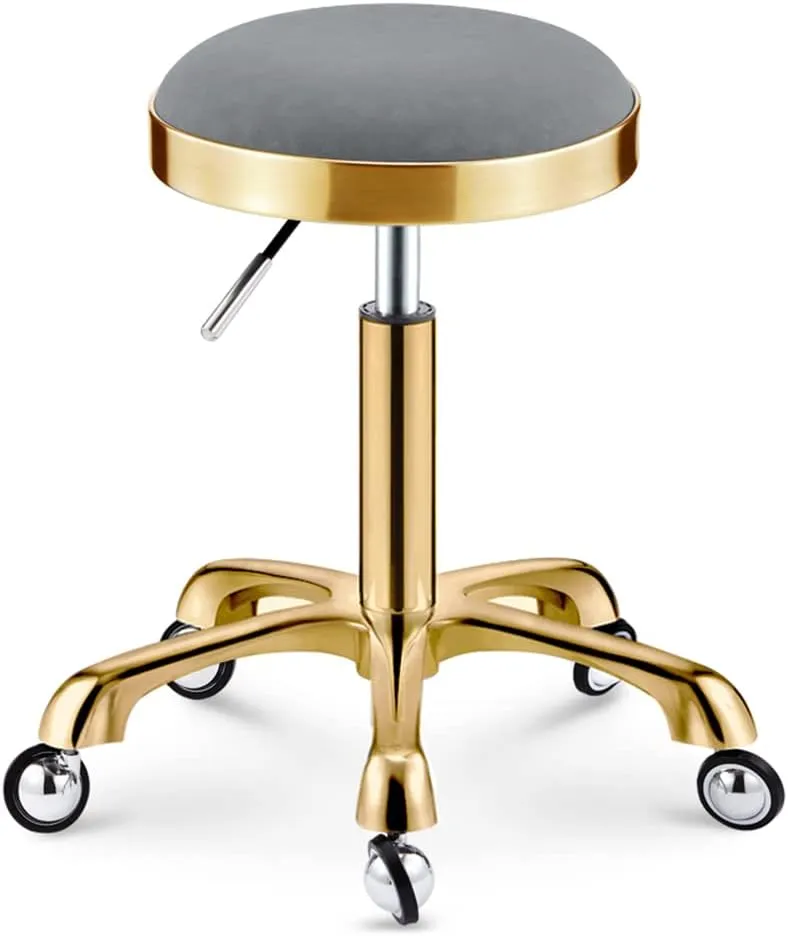 Heavy Duty Adjustable Height Work Shop Stool with Wheels Not Easy to Wrap Hair Gold,Load-Bearing 440 Ib PU Leather Rolling Stool Swivel Salon Hairdressing Stool Black,Grey (Grey)