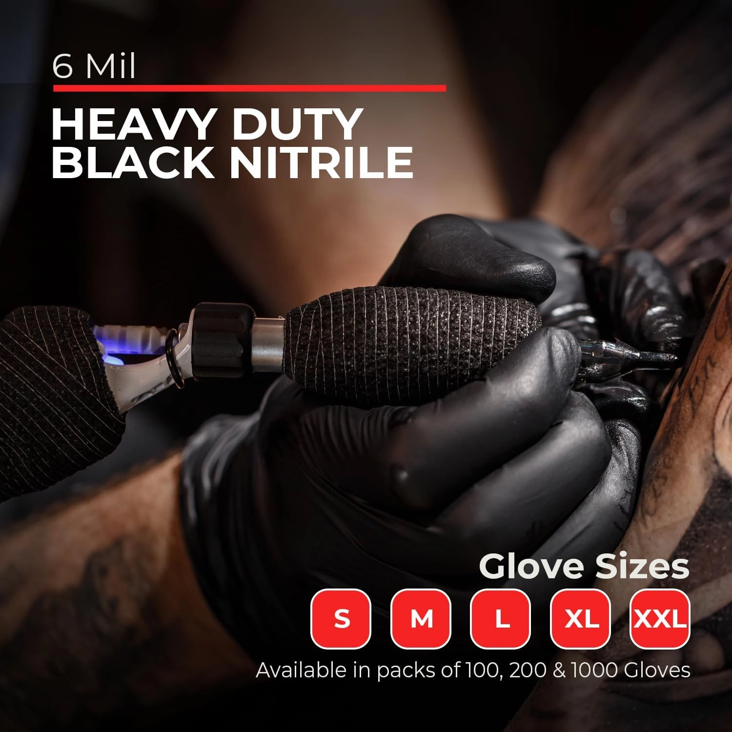 Heavy Duty 6 Mil Black Nitrile Gloves, Disposable Latex&Powder Free, Mechanic, Food Prep, Tattoo(1000 CT)