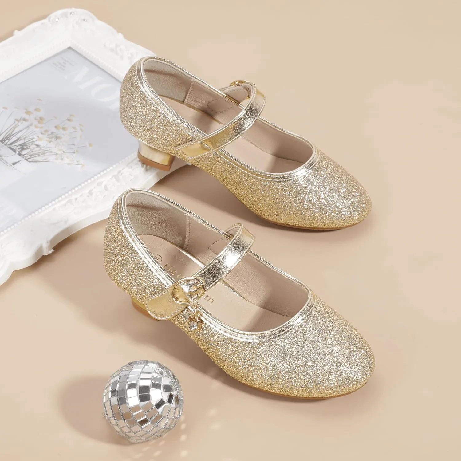 Hehainom Girls Dress Shoes Low Heels Flower Girl Mary Jane Princess School Wedding Party Toddler Little Kid Pump Shoes