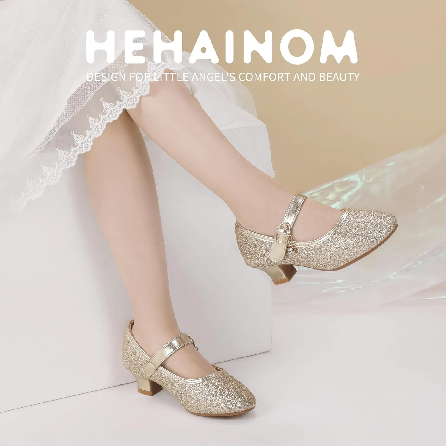 Hehainom Girls Dress Shoes Low Heels Flower Girl Mary Jane Princess School Wedding Party Toddler Little Kid Pump Shoes