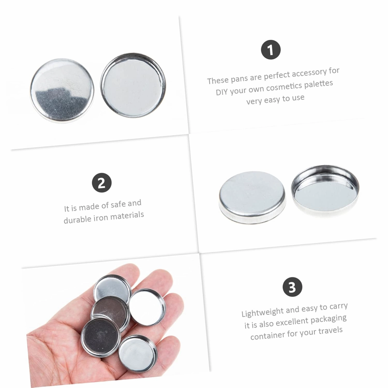 Hemoton 150pcs Empty Round Metal Pans for Eyeshadow Blusher Lightweight Cosmetic Accessory for Storage Travel for Mixing Makeup Custom