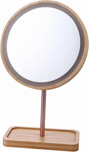 Hemoton Led Wooden Desktop Mirror Makeup Vanity Mirror with 90° Swivel for Bedroom Table
