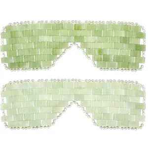 Hercicy 2 Pcs Jade Eye Mask Green Jade Stone Facial Cooling Mask for Alleviate Puffiness Face Massage Relax Eyes Relieve Migraine Meditation Beauty