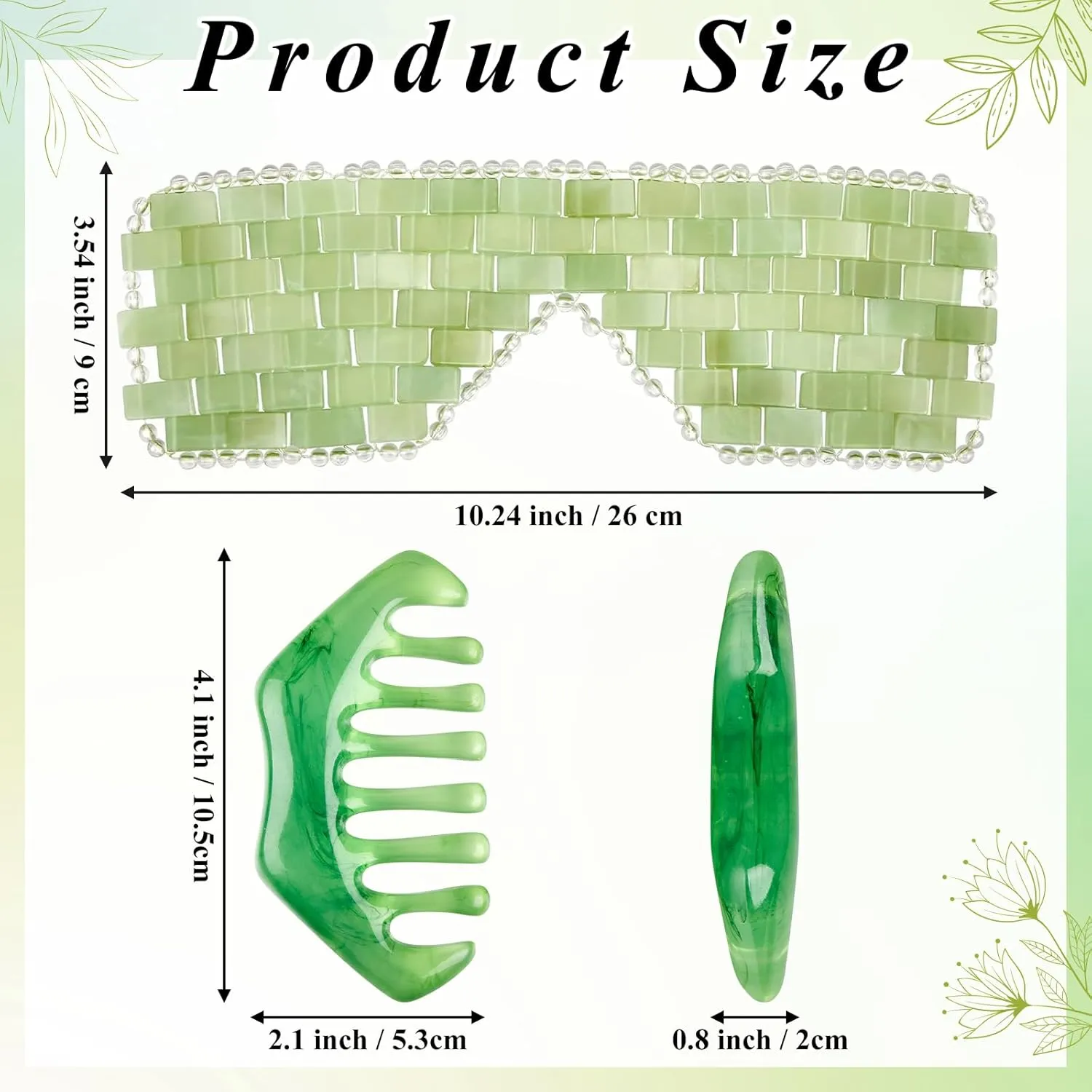 Hercicy 4 Pcs Jade Eye Mask and Hair Comb Set Green Jade Stone Eye Mask White Facial Cooling Set Guasha Scalp Comb Facial Massage Tool for Relax Alleviate Puffiness Esthetician Supplies
