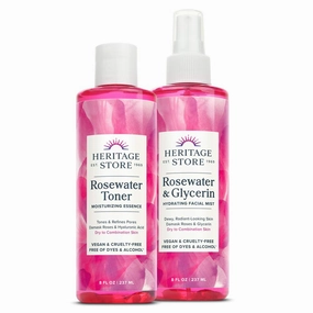 HERITAGE STORE Rosewater & Glycerin and Rosewater Toner | Deep Hydration Bundle for Dewy, Glowing Skin | Vegan | 8oz ea